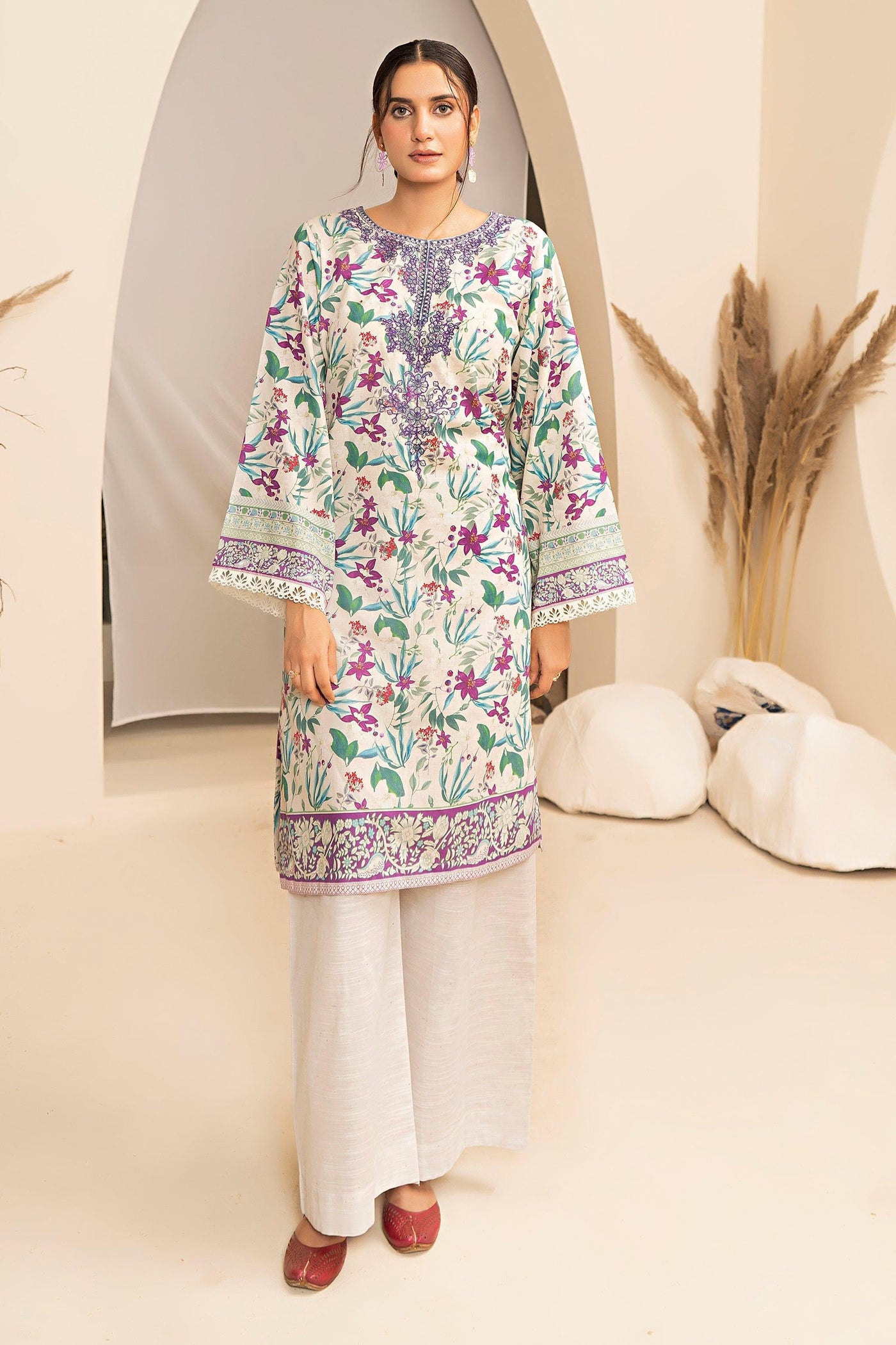 2 Piece White Embroidered Cotton Unstitched