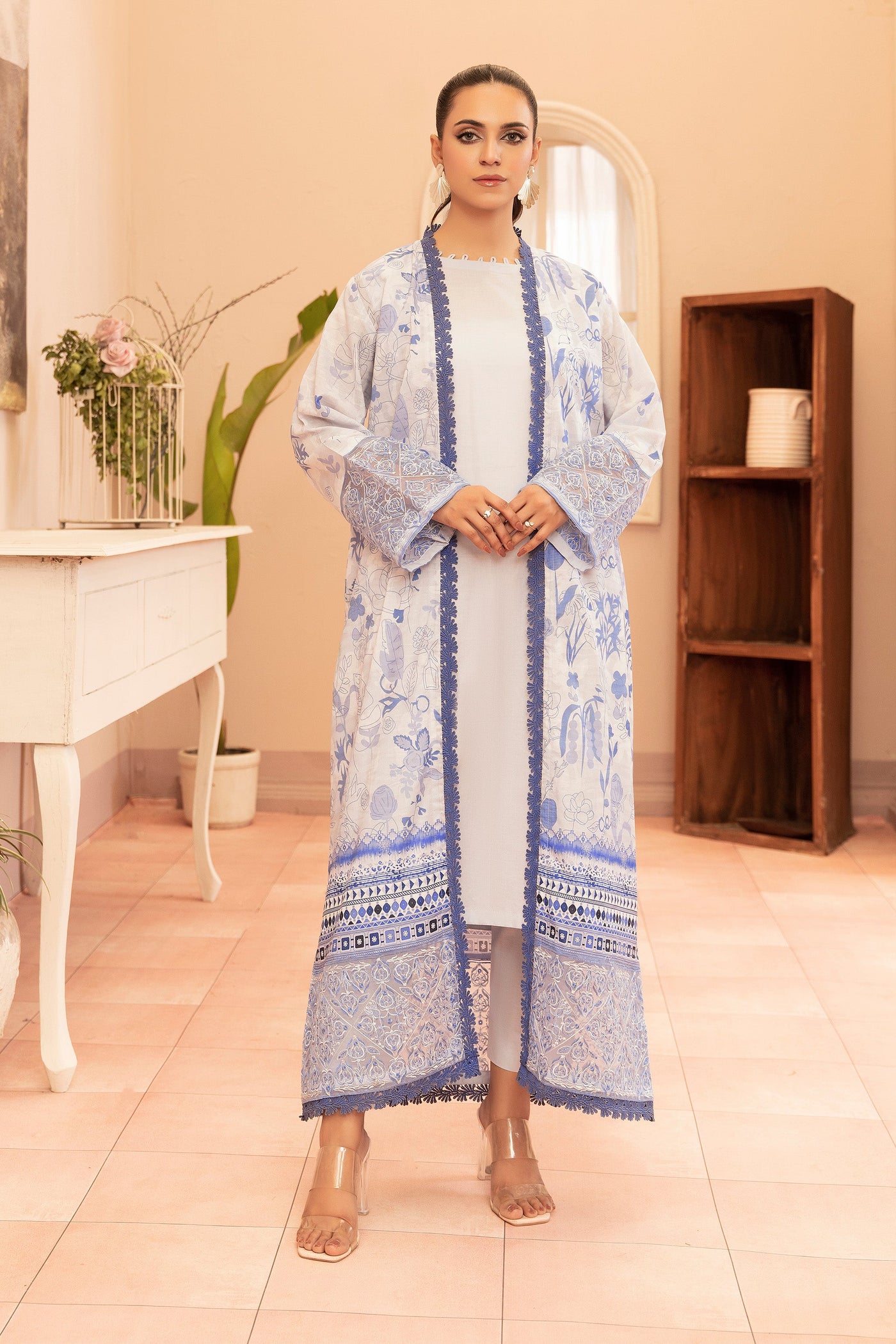 2 Piece White Unstitched Embroidered Lawn