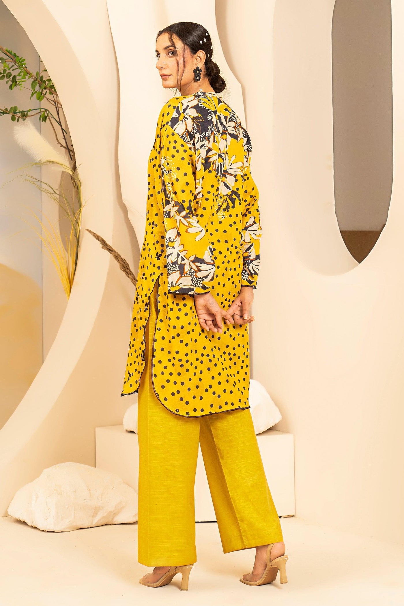 2 Piece Yellow Embroidered Cotton Unstitched